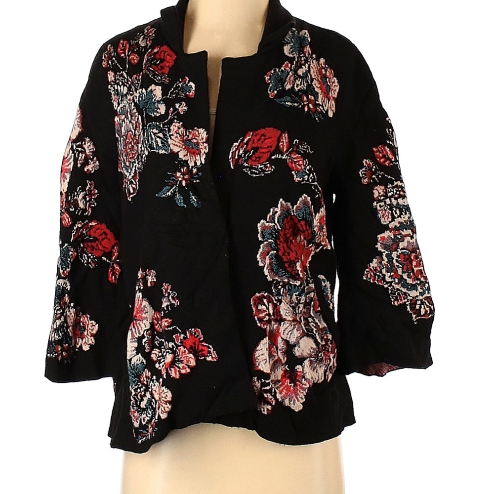 ANTHROPOLOGIE MOULINETTE SOEURS BLACK FLORAL CARDIGAN